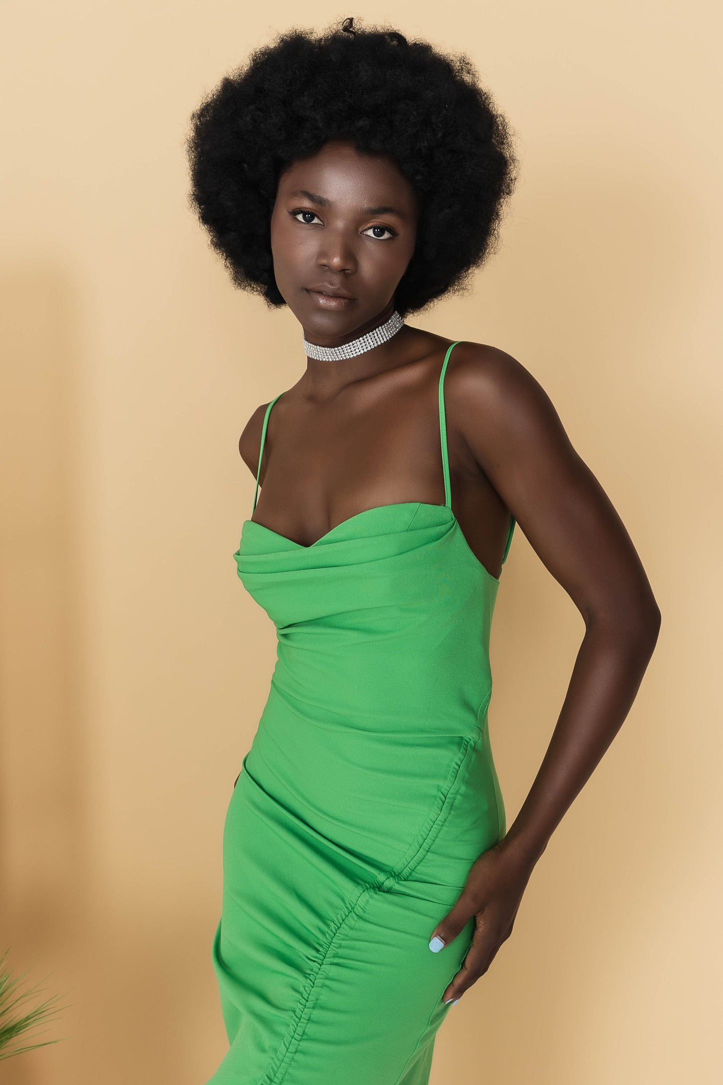 Green single slit maxi dress