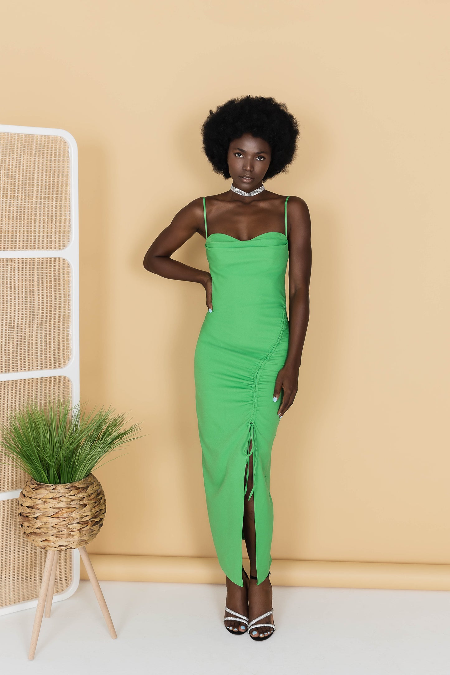 Green single slit maxi dress