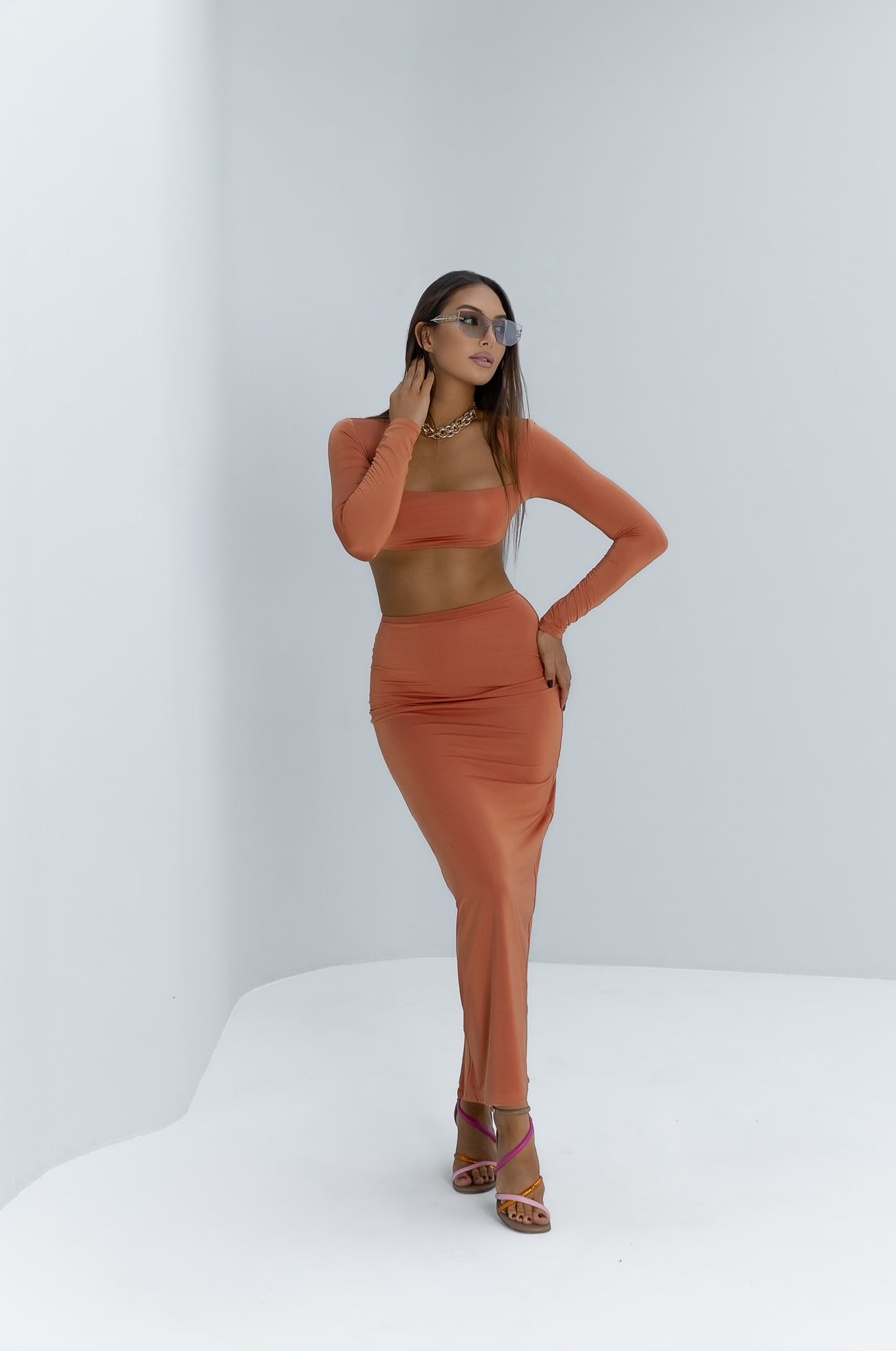 Terracotta top and skirt